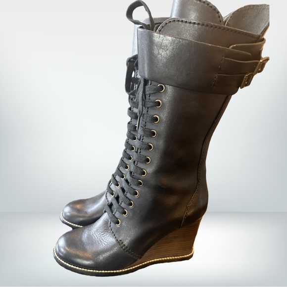 See by Cloe Black Leather Wedge Boots new 38 - Picture 3 of 11